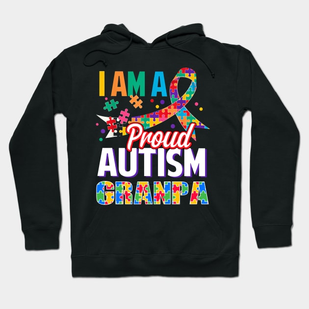 I Am A Proud Autism Grandpa Autism Awareness Ribbon Hoodie by Red and Black Floral